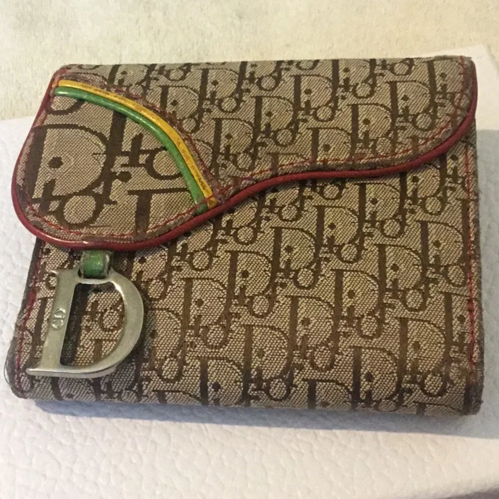 Vintage Authentic Dior Traitor Roster Saddle Flap Jacquard Bifold Wallet